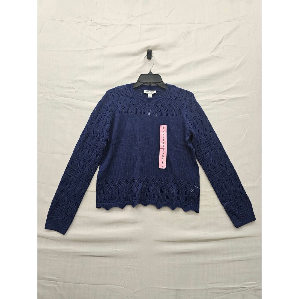 Nine West‎ Womens Pointelle Pullover Sweater Navy Blue Casual Size Small